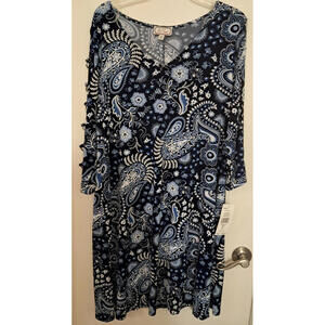 Ivy Road Size XL Slit Sleeve Dress Vibrant Blues Floral Paisley